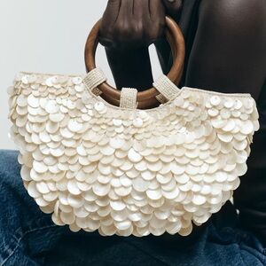 ZARA Faux Mother of Pearl Cream Appliqué Bag NWT